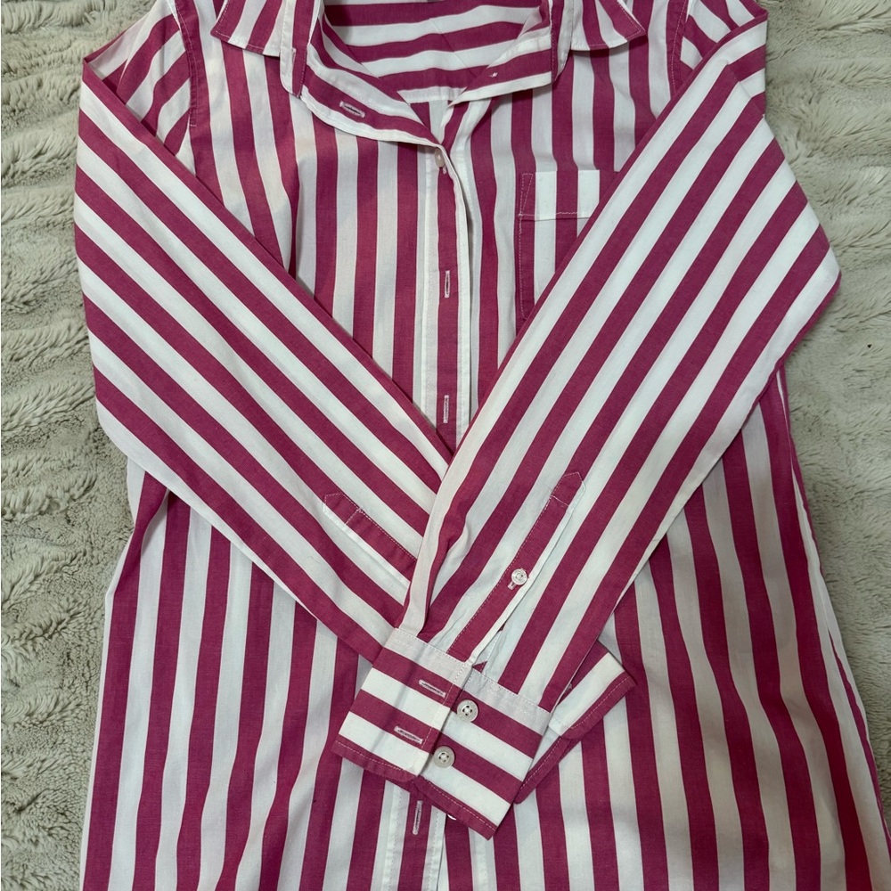 J. Crew Pink and White Striped Button Down Shirt